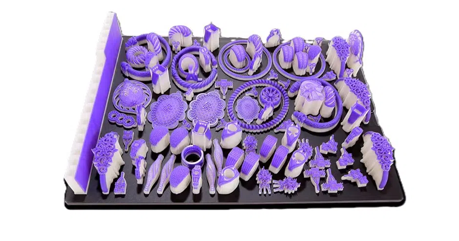 3D printed jewelry prototypes on production tray