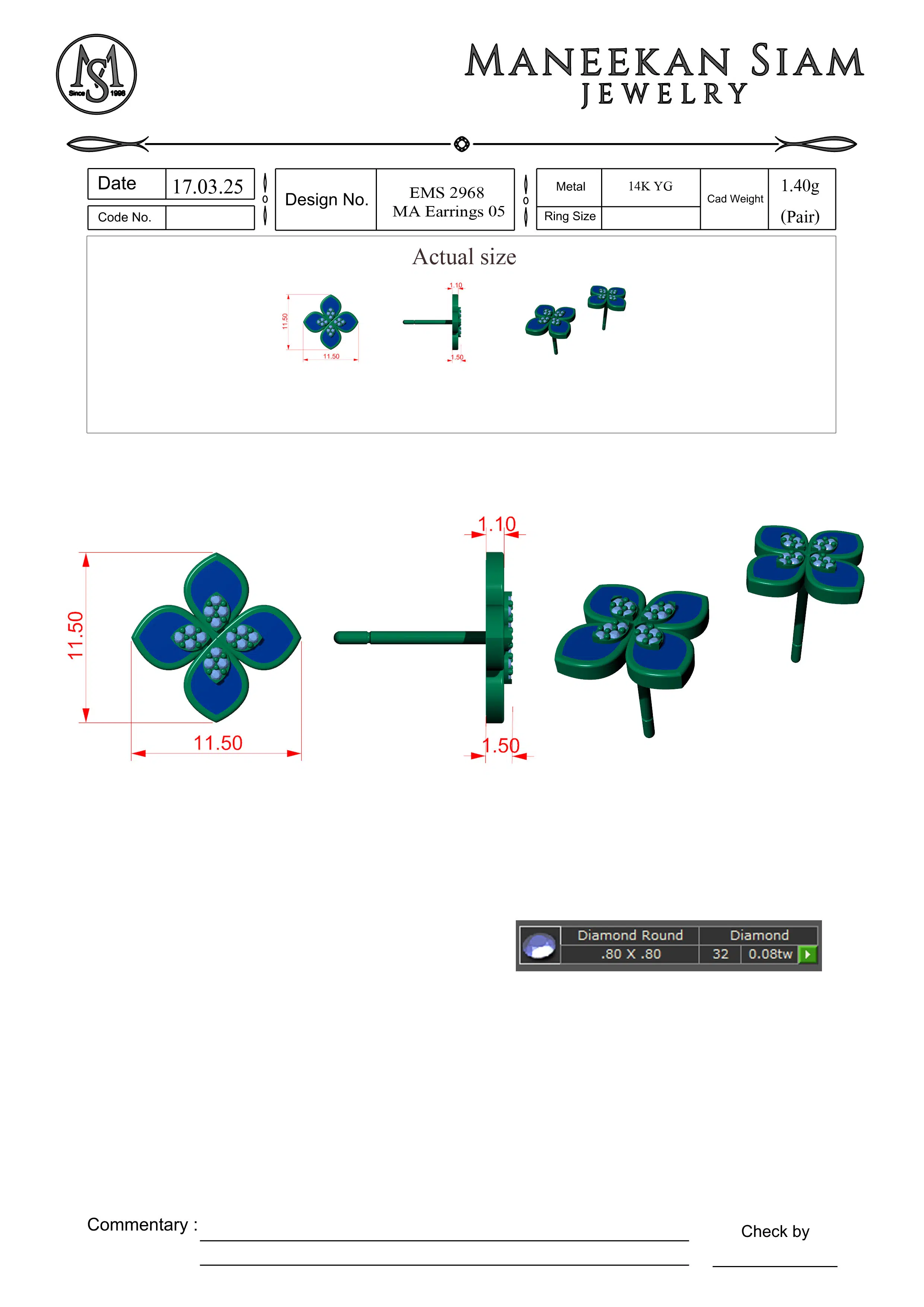 CAD jewelry design earring presentation for brand development