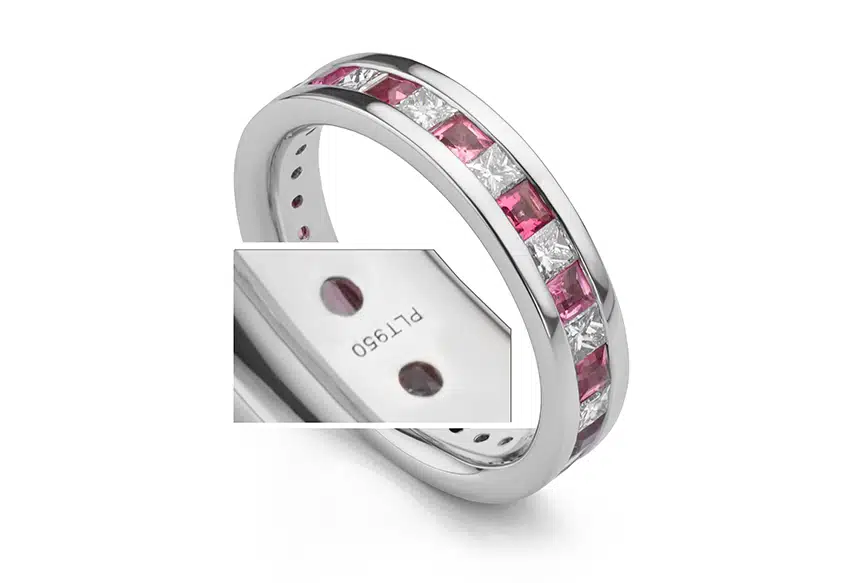 Legal hallmark stamp engraving on precious metal jewelry